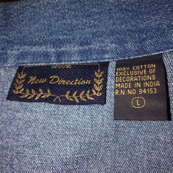 Vintage New Direction Womens Large Blue Button Up Christmas Holiday Denim Jacket - Picture 9 of 10